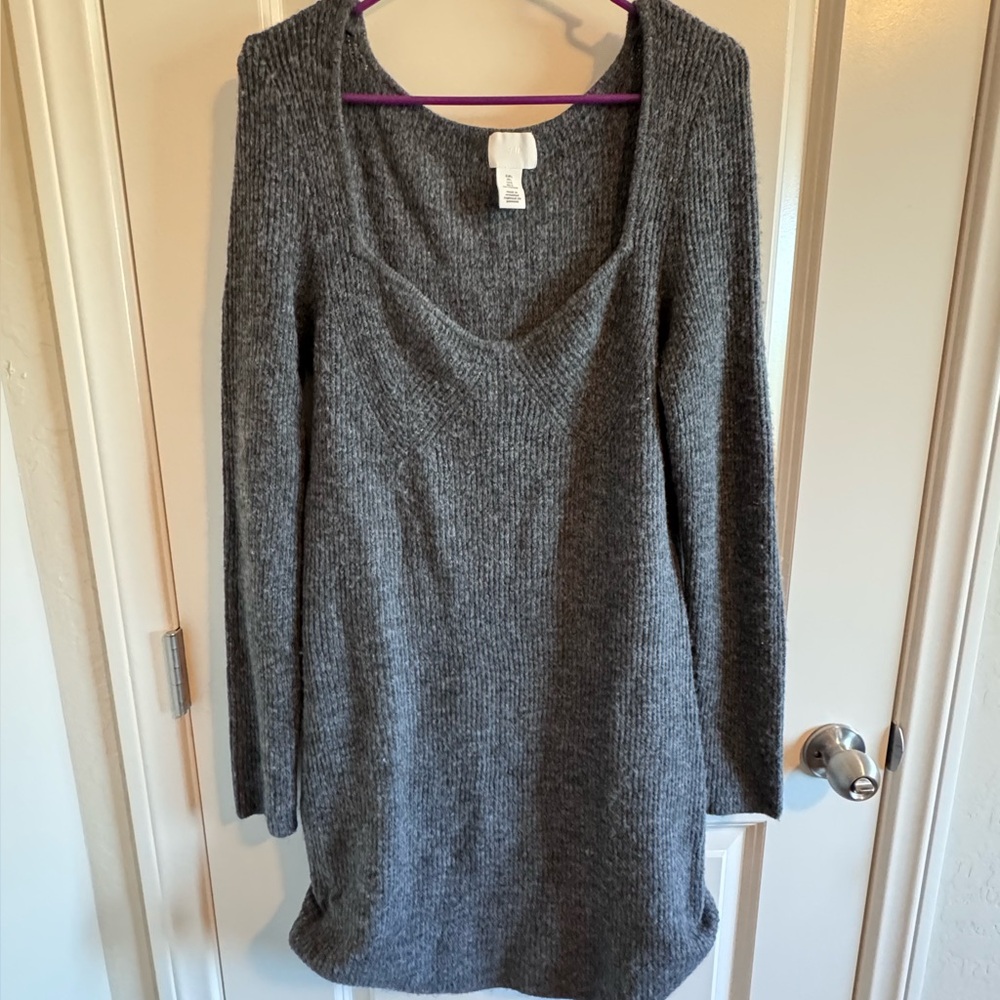 H&M Gray Ribbed Knit Sweater Dress